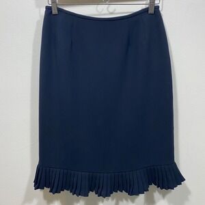 Le Suit Petite Navy Blue Pencil Skirt with Pleated Ruffle Hem Size 6P